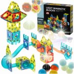 Set constructie tip circuit magnetic pentru copii Ikonka, pana la 75 elemente interconectabile si bilute luminoase