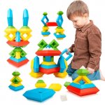 Set de constructie pentru copii Malplay cu 30 piese magnetice in forme unice, multifatetate, multicolore