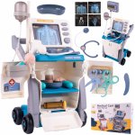 Set de joaca Carucior Medical mobil pe roti, cu 15 accesorii esentiale incluse, cu efecte Sonore, 56.5 x 23 x 20 cm, Blue