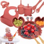Set diversificare hrana bebelusi Ikonka pink Crab, realizate din silicon, cu 19 elemente