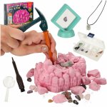 Set educativ de arheologie pentru copii, cu 9 accesorii, fosila cu pietre naturale, lantisor, ipsos