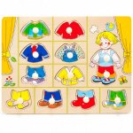 Puzzle pentru copii, model Set de imbracaminte baieti, contine 6 costumatii diferite