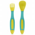 Set lingurita si furculita flexibile Baboo Galben Verde 6 luni+