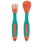 Set lingurita si furculita flexibile Baboo Portocaliu Verde 6 luni+