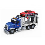 Set camion de remorcare pentru copii, cu platforma superioara, sunete, lumini si masinuta inclusa, scara 1:14