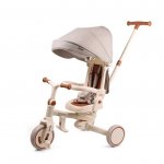 Tricicleta pentru copii Milly Mally Zippy Beige 5 in 1 pliabila, sezut rotativ, maner parental, roti din spuma, 12 luni+
