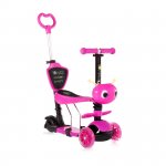 Trotineta pentru copii Smart Plus Pink, 3 roti cu LED, scaun reglabil si detasabil, maner parental reglabil, ghidon reglabil, greutate suportata 20 kg, varsta 3 ani+