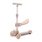 Trotineta pentru copii Lorelli Swiftie Beige pliabila, roti cu led, sezut pliabil, ghidon reglabil, platforma cu lumini si melodii, greutate admisa 50 kg