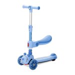 Trotineta pentru copii Lorelli Swiftie Blue pliabila, roti cu led, sezut pliabil, ghidon reglabil, platforma cu lumini si melodii, greutate admisa 50 kg