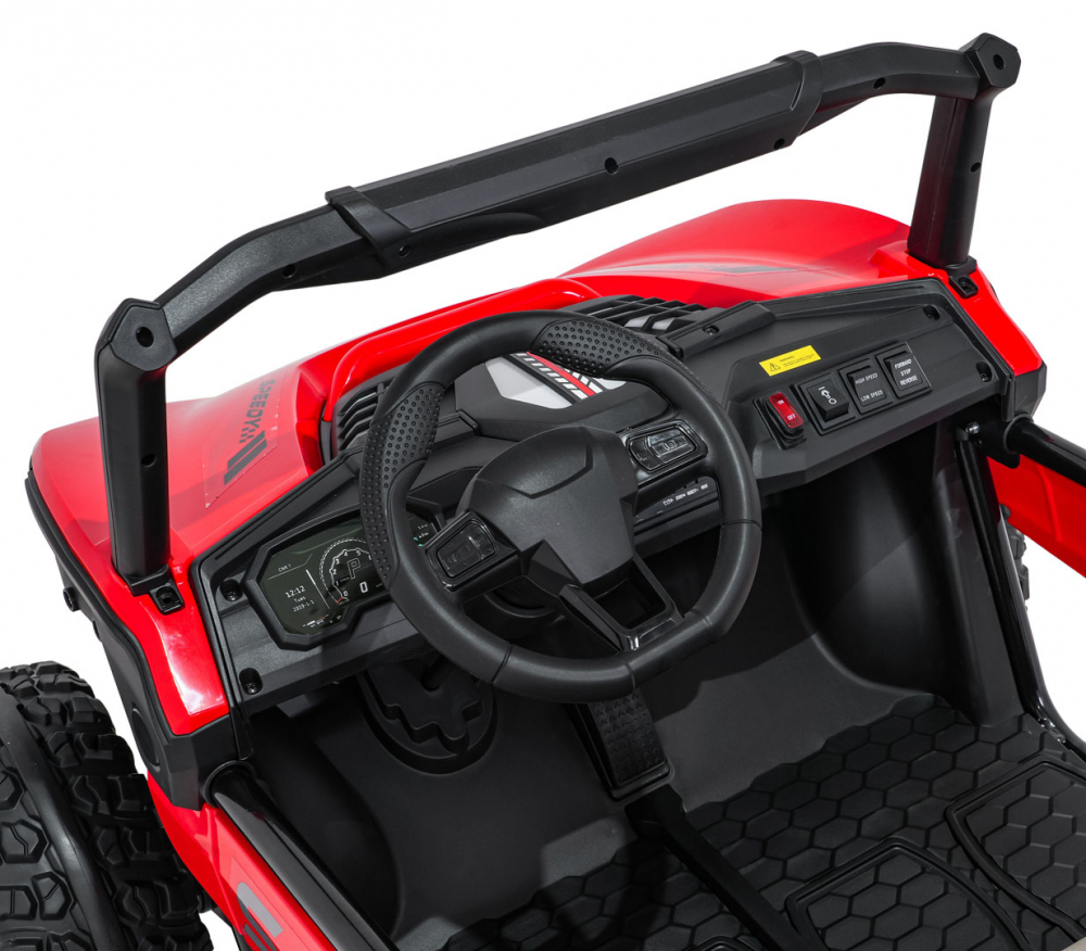 Masinuta electrica de teren 4x4 pentru copii Buggy Red, motor 4 x 200W, baterie 2 x 12V10Ah, slow start, telecomanda 2.4 GHz cu 3 viteze, suspensii, panou audio integrat - 2