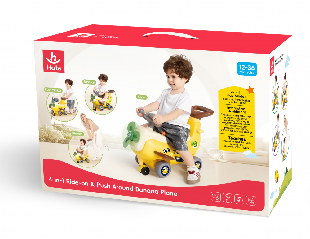Avion interactiv Hola 4 in 1 ride on si maner de impingere banana
