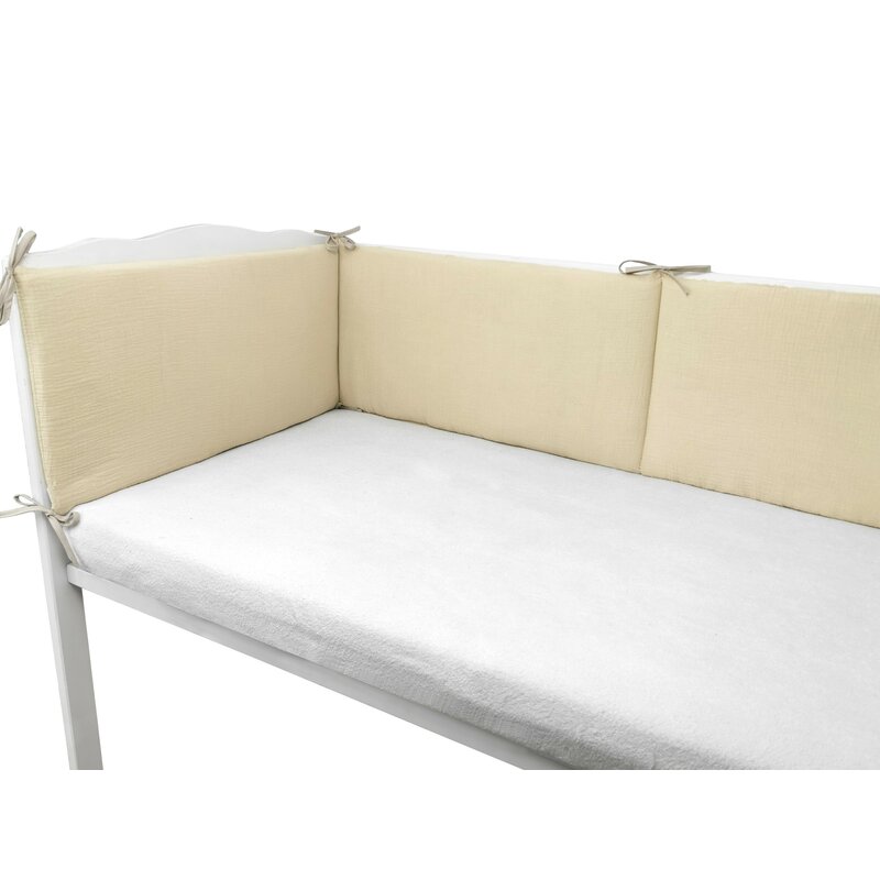 Aparatoare pentru patut Qmini Warm Beige, din muselina dubla, 180x30 cm, cu panglici - 4