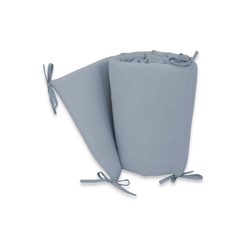 Aparatoare pentru patut Qmini Jeans, din muselina dubla, 180x30 cm, cu panglici - 1