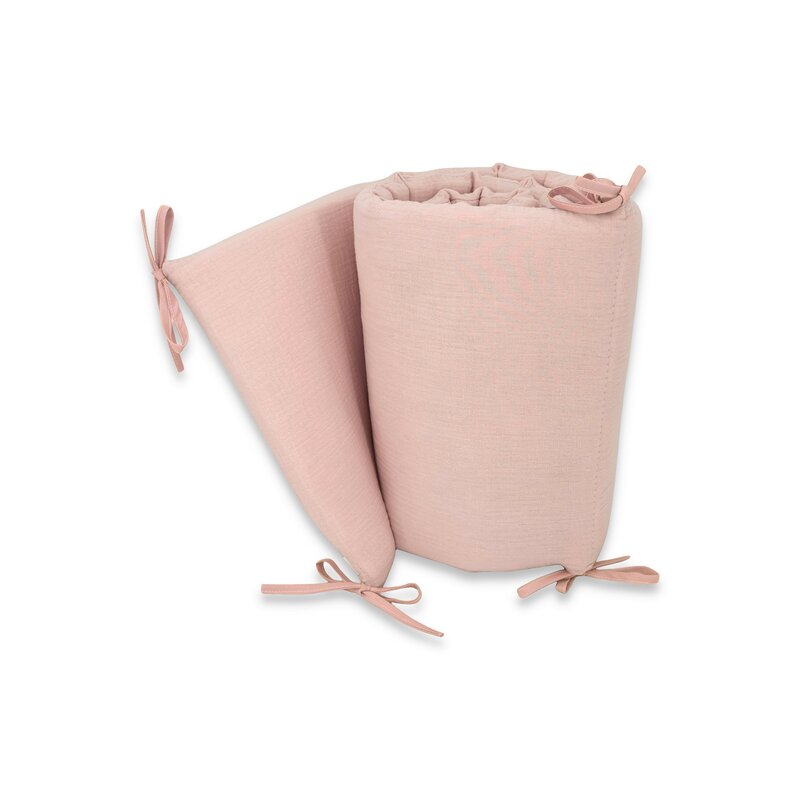 Aparatoare pentru patut Qmini Powder Pink, din muselina dubla, 180x30 cm, cu panglici - 1