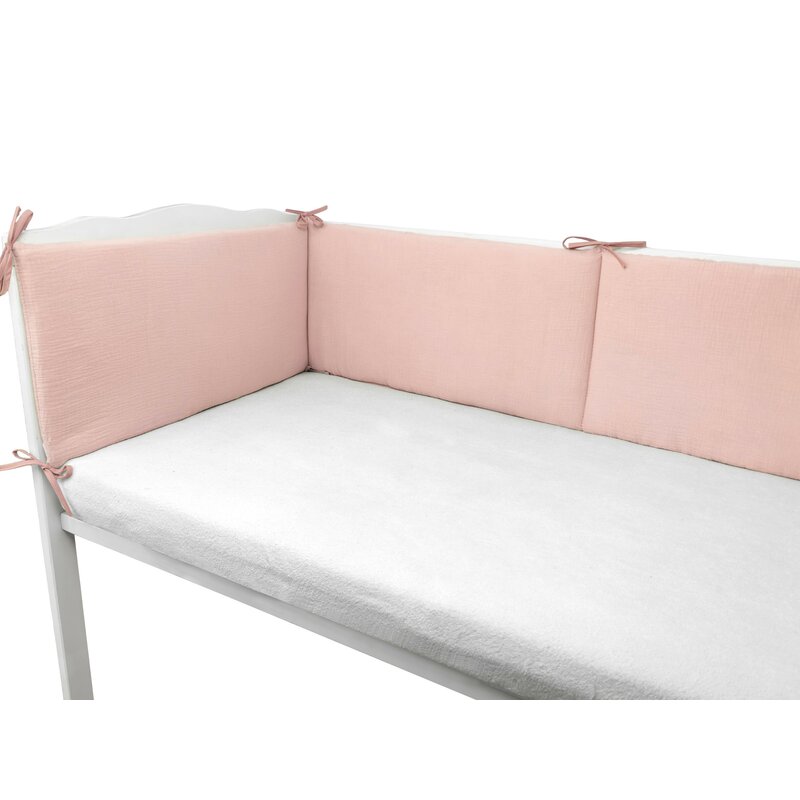 Aparatoare pentru patut Qmini Powder Pink, din muselina dubla, 180x30 cm, cu panglici - 2