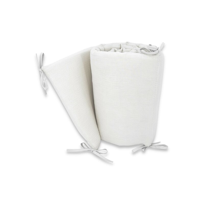 Aparatoare pentru patut Qmini Cream, din muselina dubla, 180x30 cm, cu panglici - 1