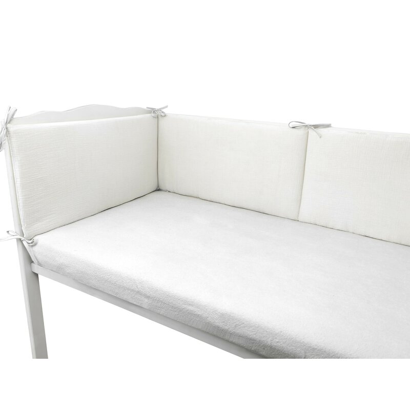 Aparatoare pentru patut Qmini Cream, din muselina dubla, 180x30 cm, cu panglici - 2