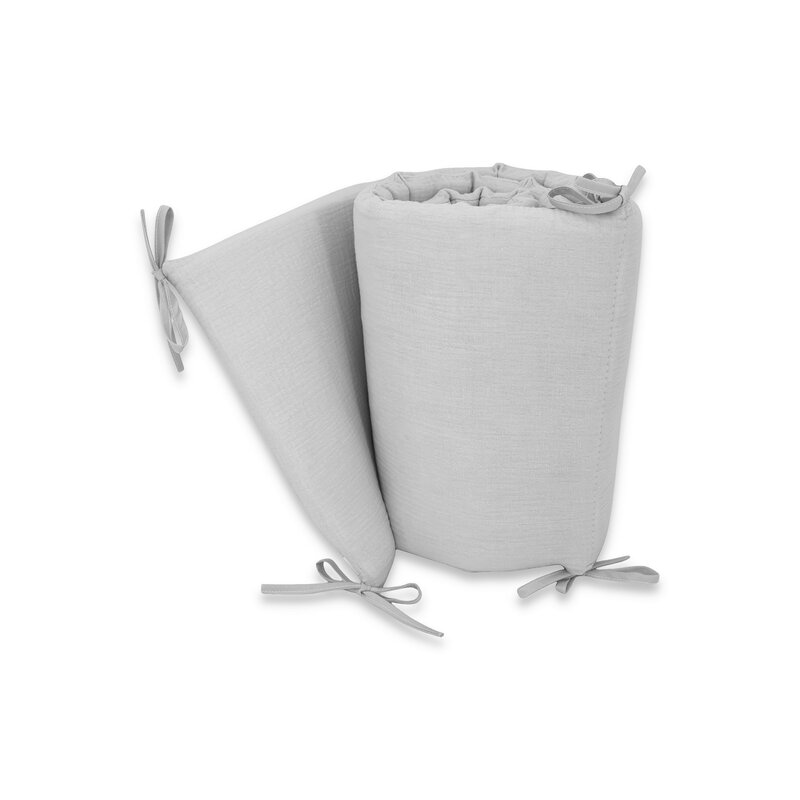 Aparatoare pentru patut Qmini Gray, din muselina dubla, 180x30 cm, cu panglici - 1