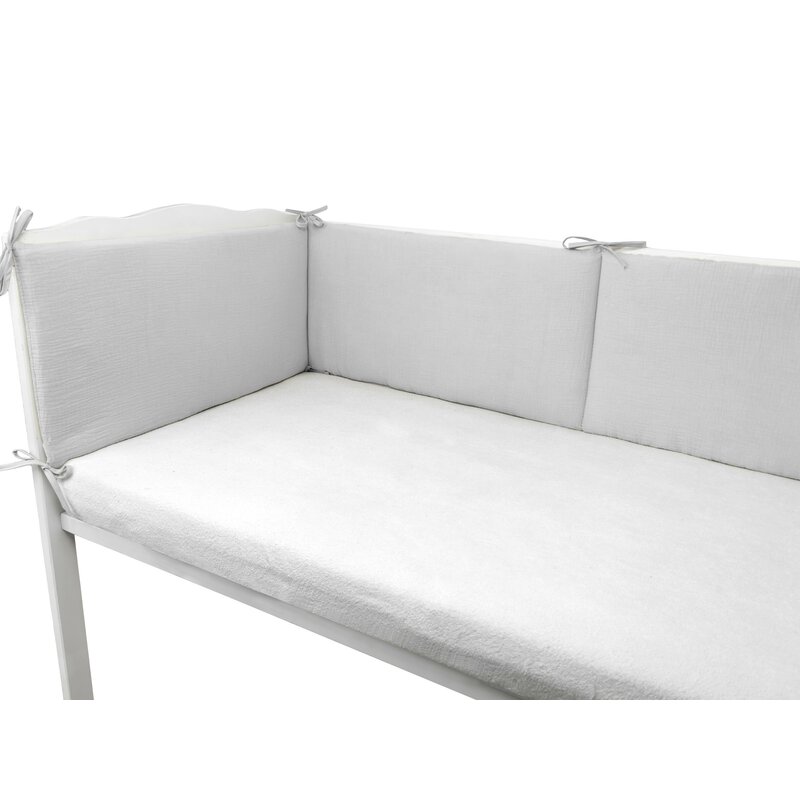 Aparatoare pentru patut Qmini Gray, din muselina dubla, 180x30 cm, cu panglici - 2