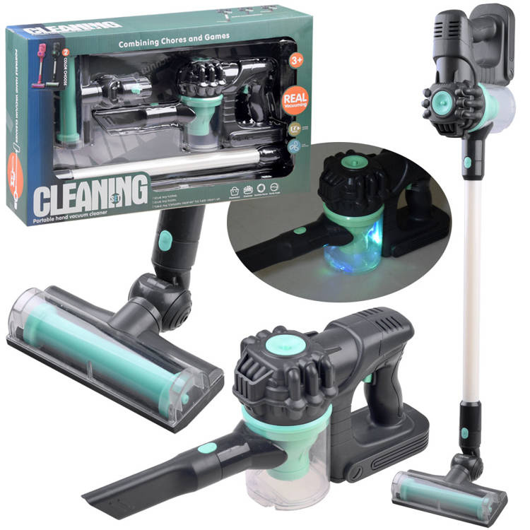 Aspirator portabil fara fir pentru copii, design realist si modern, cu lumini si sunete, recipient colector, dimensiune 23 x 7 x 15 cm