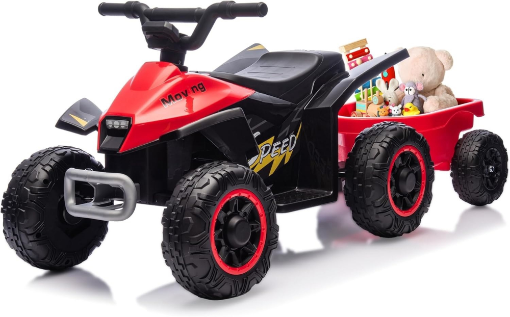 Atv electric cu remorca Nichiduta Mooving Speed Red,roti rezistente,remorca detasabila,acumulator 6V4.5Ah,motor 35w,suport picioare - 1