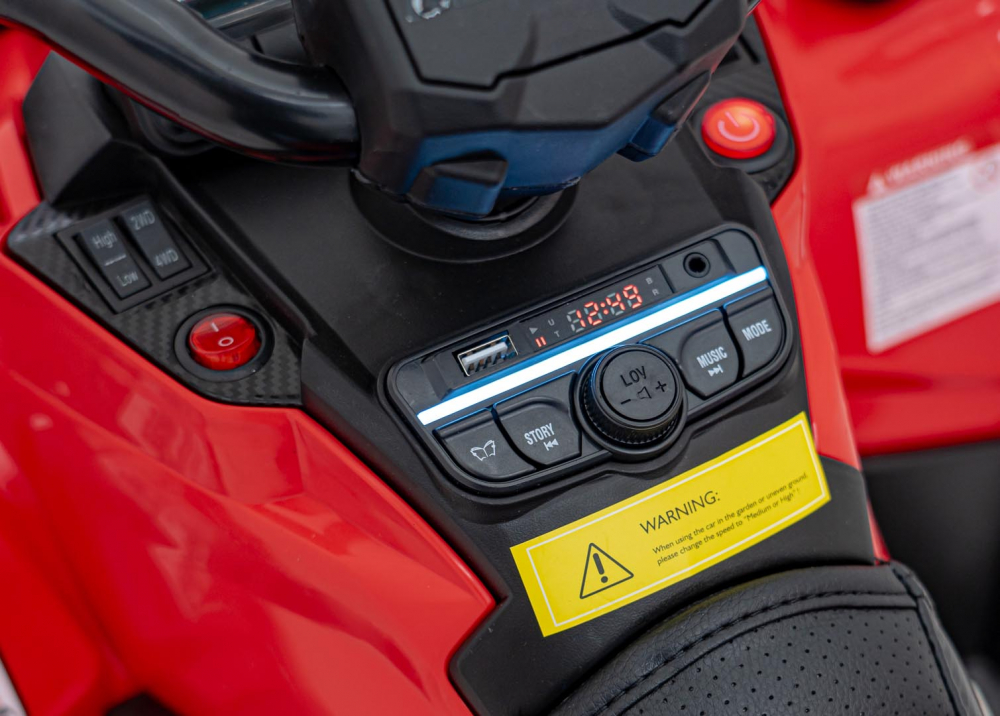 Atv electric pentru copii Can-Am Outlander Red, 4 motoare x 45W, baterie 12V14Ah, soft start la buton, panou audio, roti eva, scaun piele - 3
