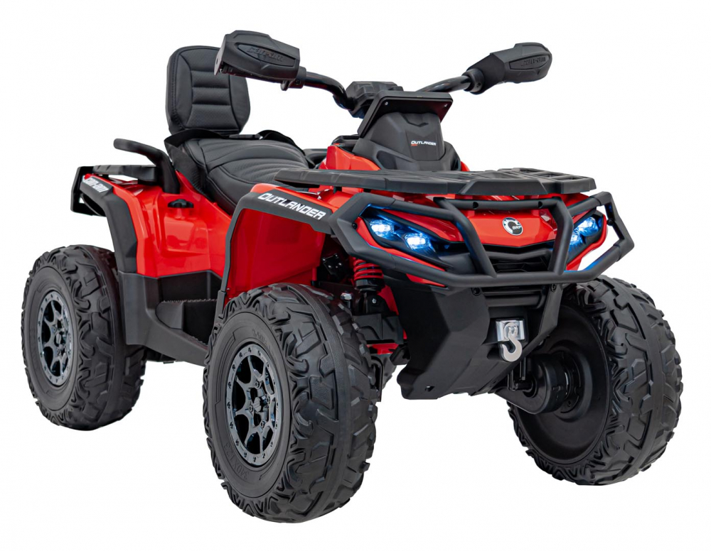 Atv electric pentru copii Can-Am Outlander Red, 4 motoare x 45W, baterie 12V14Ah, soft start la buton, panou audio, roti eva, scaun piele - 11