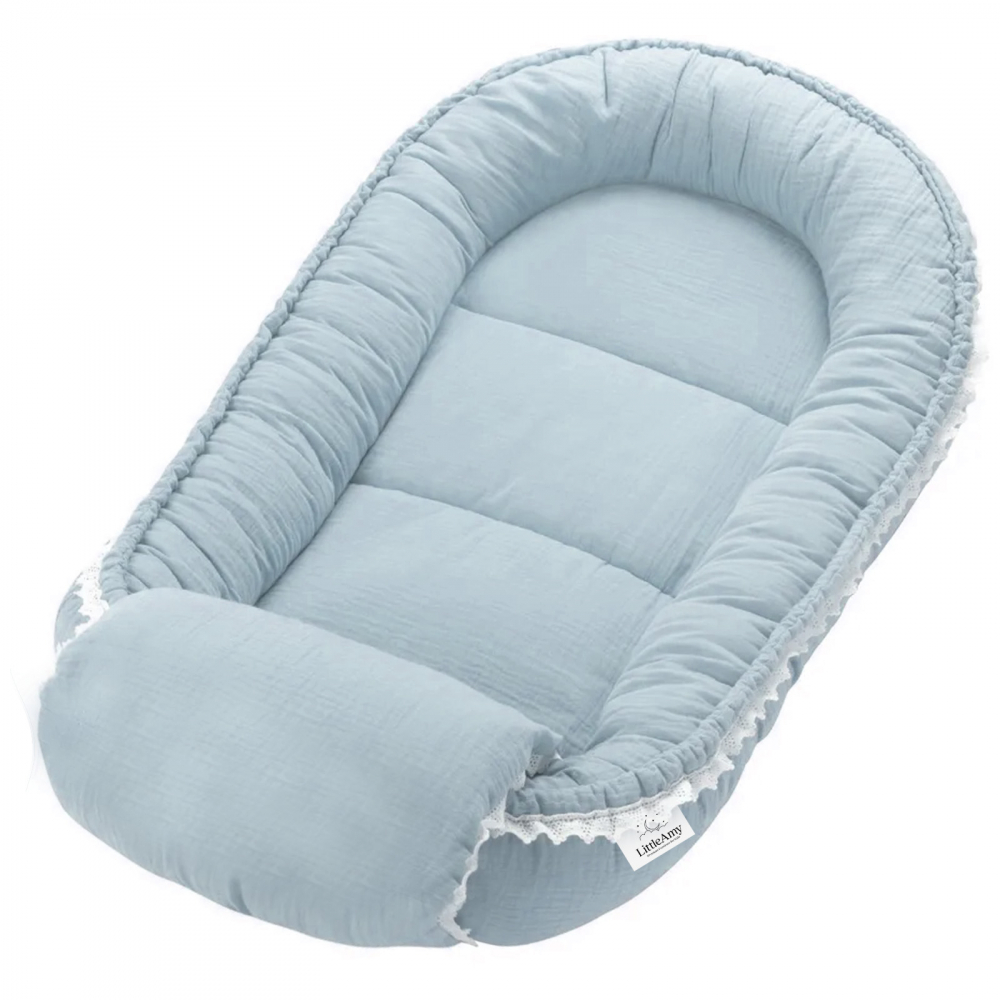 Babynest din muselina, Little Amy, Albastru deschis