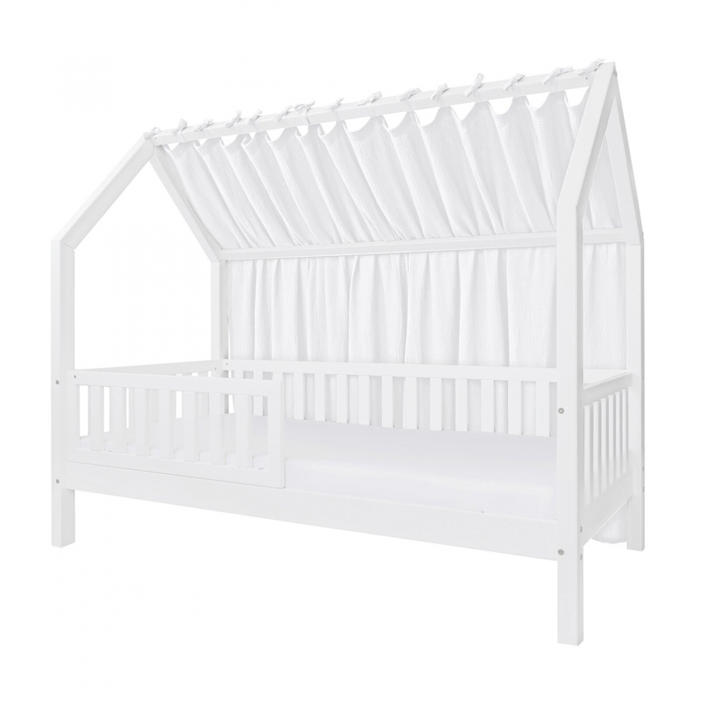 Baldachin lateral din muselina pentru pat tip casuta, Little Amy, Alb, 140x155 cm - 1