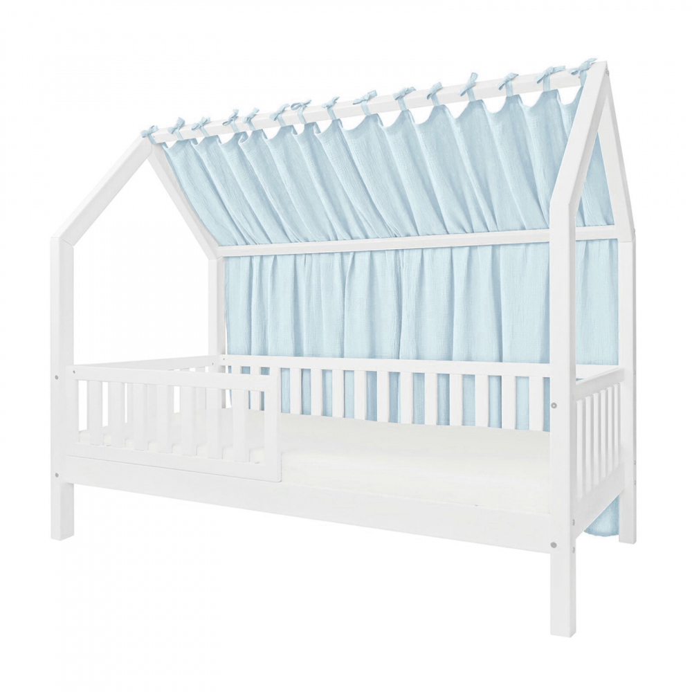 Baldachin lateral din muselina pentru pat tip casuta, Little Amy, Albastru deschis, 140x155 cm - 1