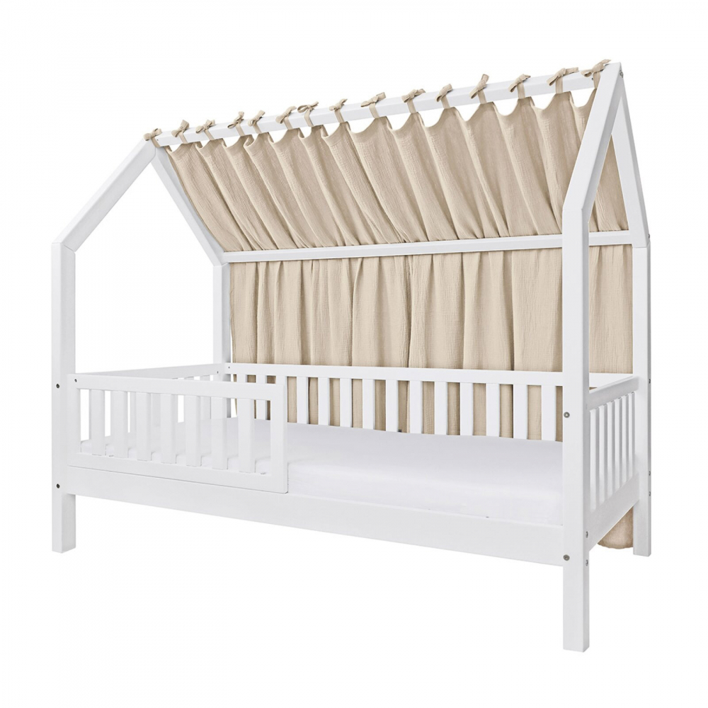 Baldachin lateral din muselina pentru pat tip casuta, Little Amy, Bej, 140x155 cm - 1