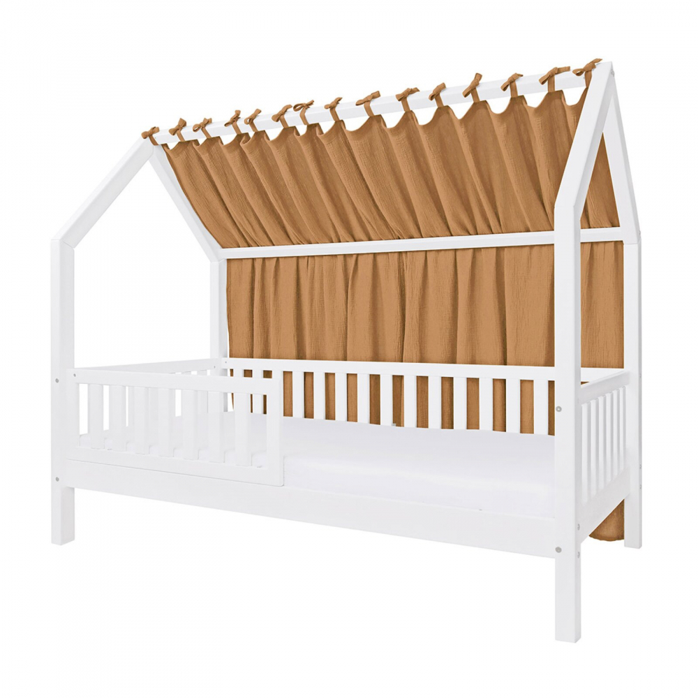 Baldachin lateral din muselina pentru pat tip casuta, Little Amy, Camel, 140x155 cm - 1