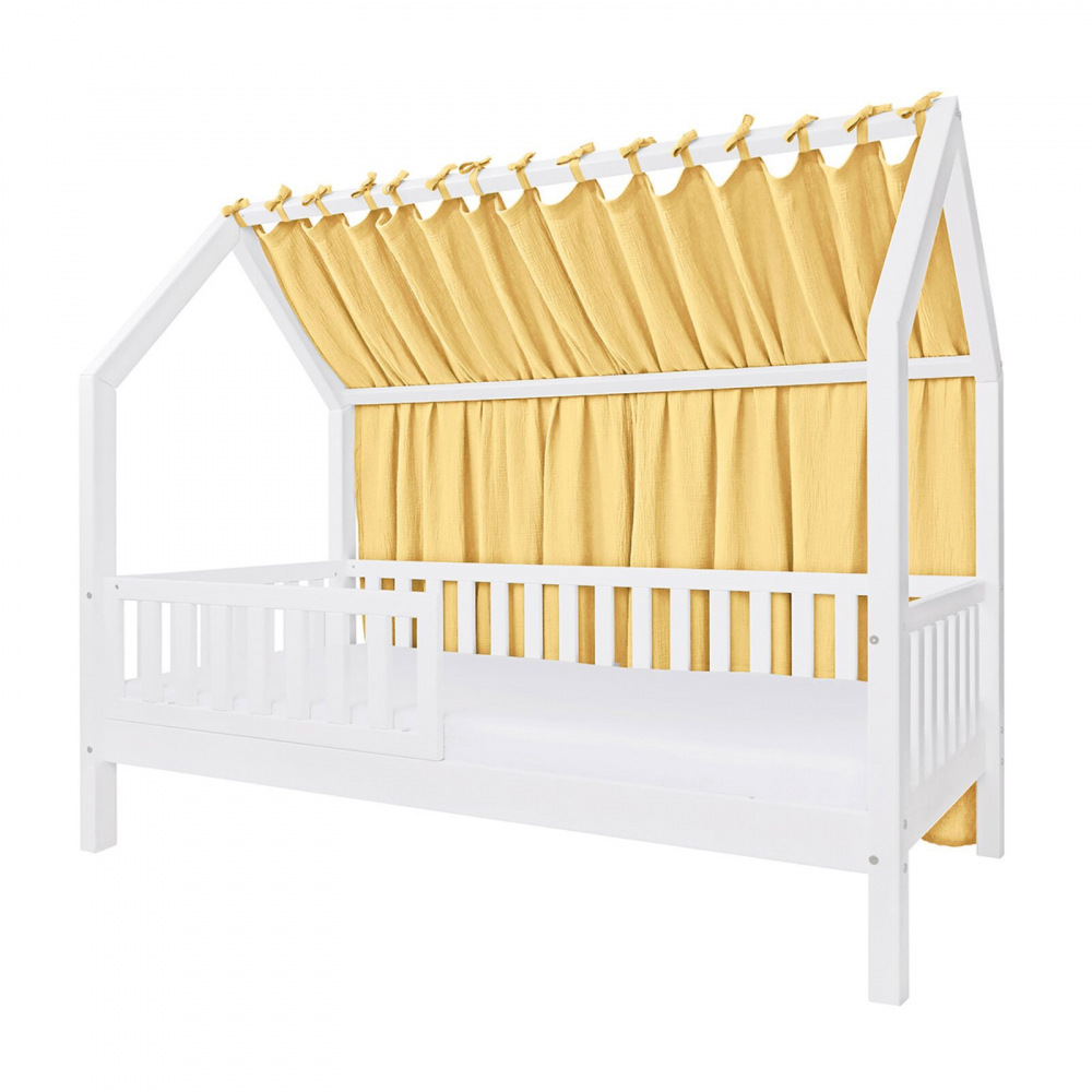 Baldachin lateral din muselina pentru pat tip casuta, Little Amy, Galben, 160x155 cm - 1