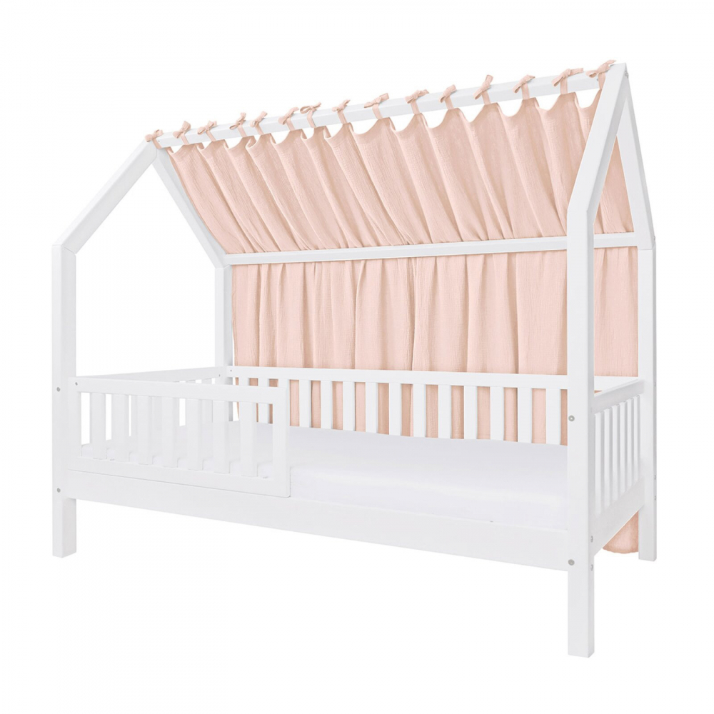 Baldachin lateral din muselina pentru pat tip casuta, Little Amy, Somon, 200x155 cm - 1