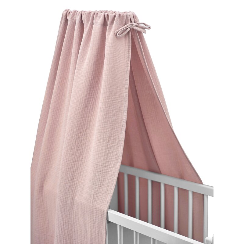 Baldachin pentru patutleagan Qmini Powder Pink din muselina dubla, 145x200 cm - 3