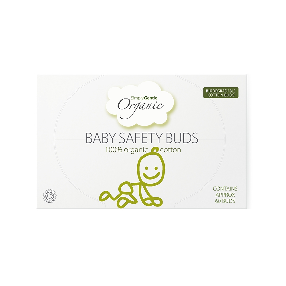 Betisoare urechi din bumbac organic cu opritor Simply Gentle Organic pentru bebelusi 60 bucati - 1 | YEO