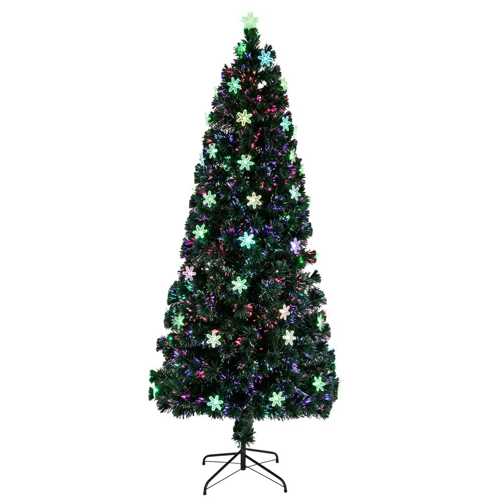 Brad artificial, cu fibra optica si fulgi de zapada, 180 cm, lumineaza multicolor - 2