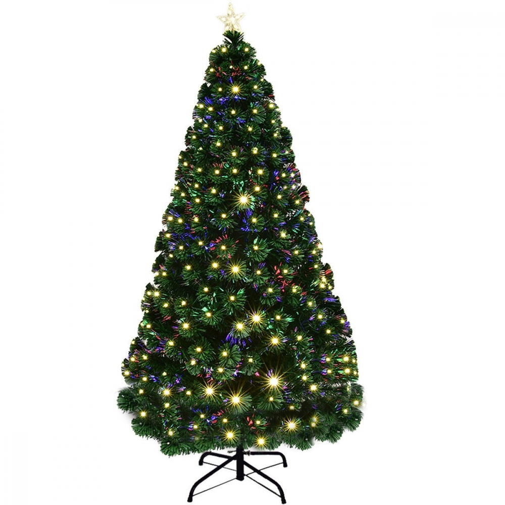 Brad artificial, iluminat cu fibra optica si led-uri, 210 cm, lumineaza multicolor - 1