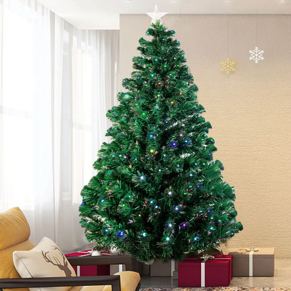 Brad artificial, iluminat cu fibra optica si led-uri, 210 cm, lumineaza multicolor - 4