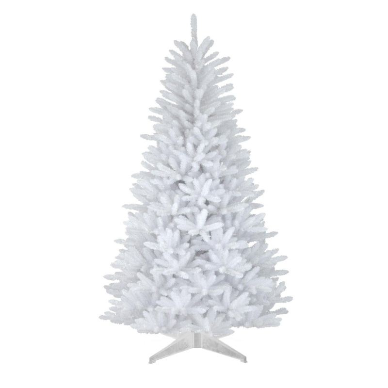 Brad artificial white pin, inaltime 150 cm, crengute albe, suport