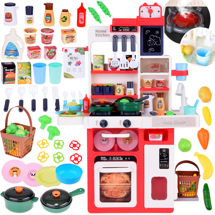 Bucatarie interactiva pentru copii cu chiuveta functionala, abur, lumini, sunete si accesorii incluse, dimensiune 53  x 71  x 19.5 cm