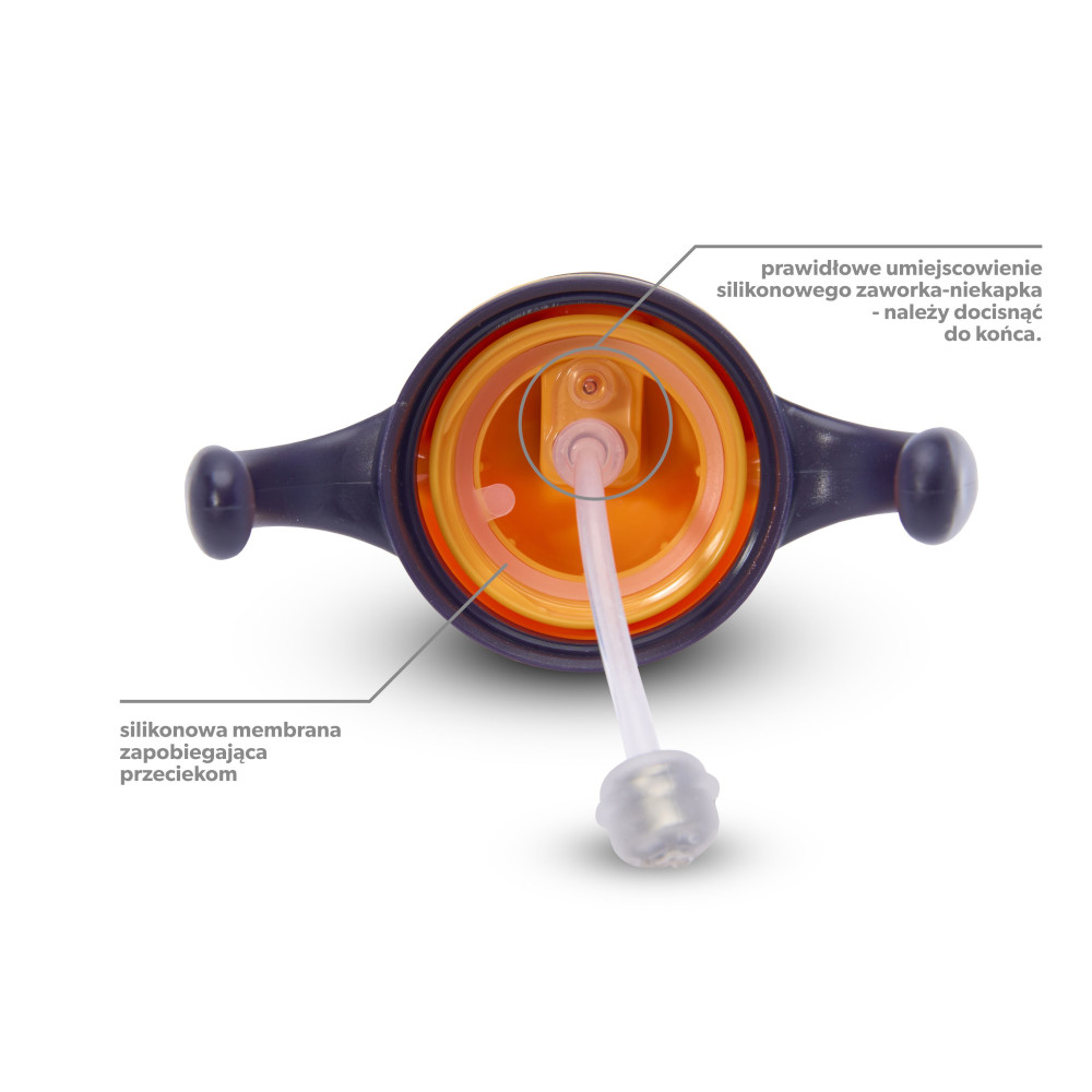 Cana de antrenament Akuku NavyGalben 280ml anti-varsare cu manere si pai cu greutate,capac mobil de protectie - 2 | YEO