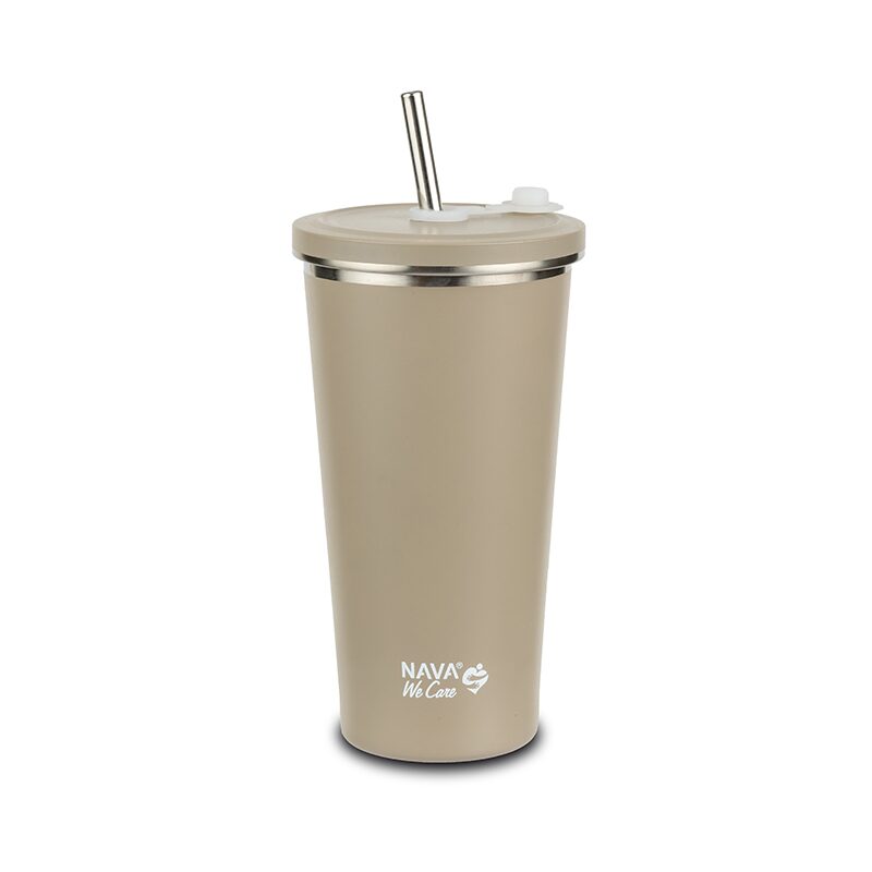 Cana termica cu pai din otel inoxidabil Nava We care Bej 520 ml - 1 | YEO