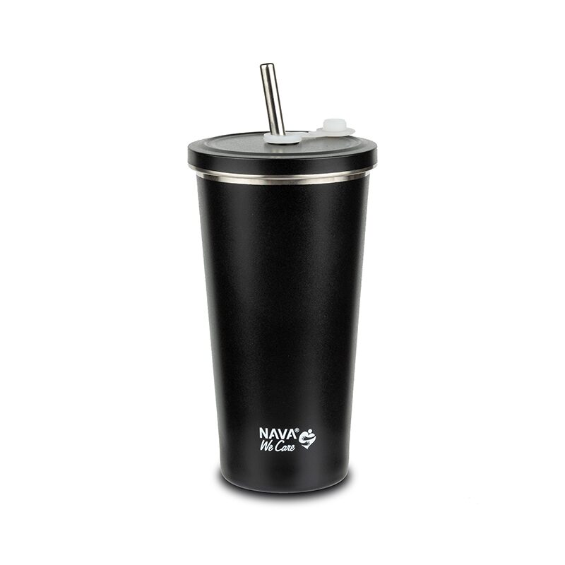 Cana termica cu pai din otel inoxidabil Nava We care Negru 520 ml - 1 | YEO