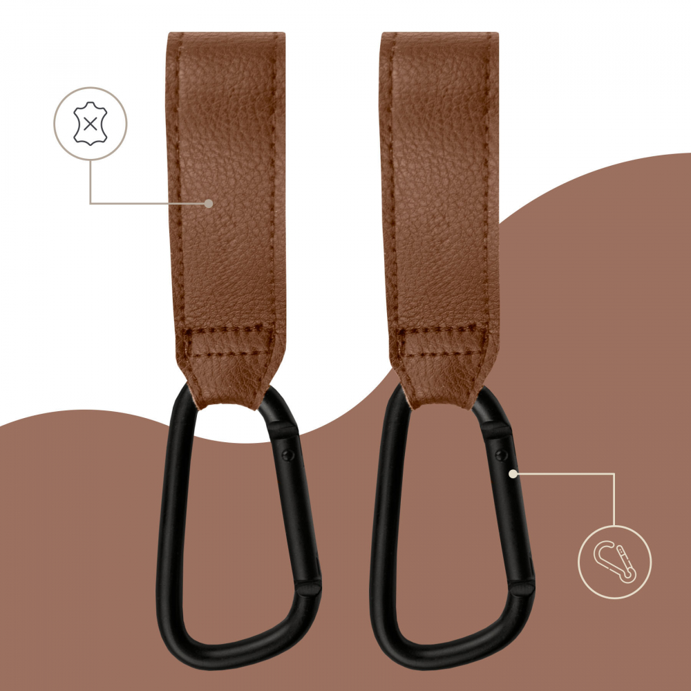 Set 2 carlige universale din piele ecologica maro pentru carucior - 1