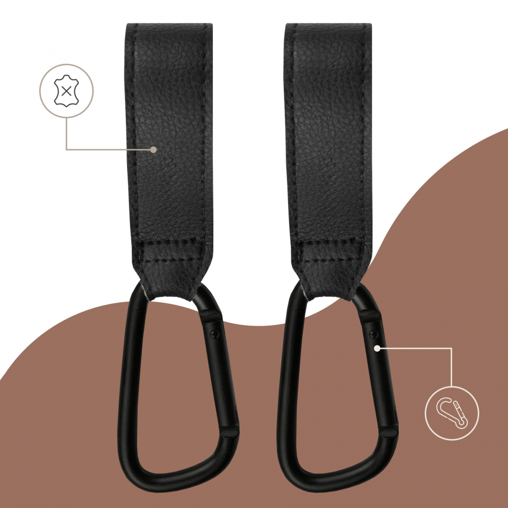 Set 2 carlige universale din piele ecologica neagra pentru carucior - 1