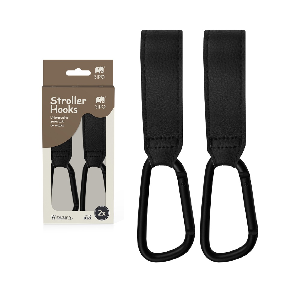 Set 2 carlige universale din piele ecologica neagra pentru carucior - 2