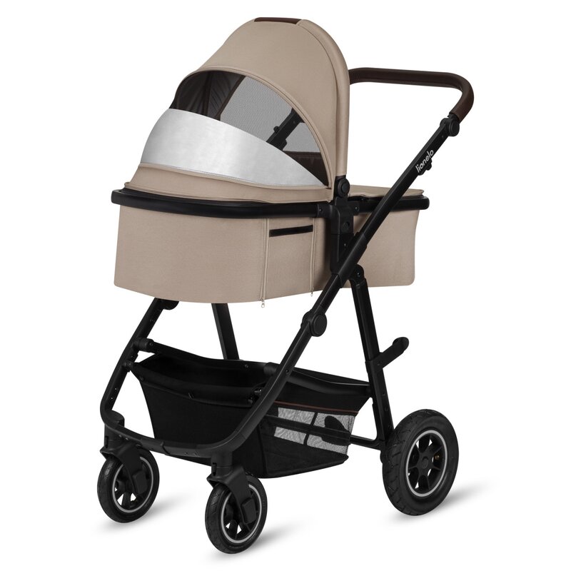 Carucior pentru copii Lionelo Amber Bej, 3 in 1, cadru aluminiu, cu landou intarit si salteluta moale, scoica auto testata ADAC, reversibil, accesorii, geanta parinti, pana la 22 kg, EN1888-1 - 1