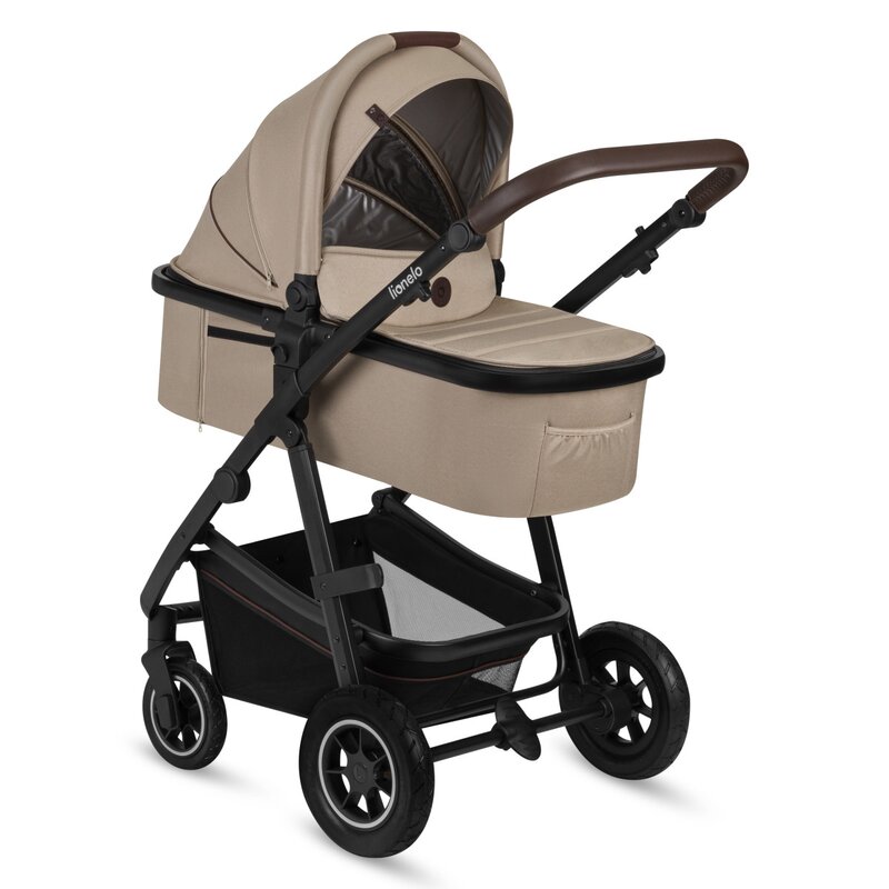 Carucior pentru copii Lionelo Amber Bej, 3 in 1, cadru aluminiu, cu landou intarit si salteluta moale, scoica auto testata ADAC, reversibil, accesorii, geanta parinti, pana la 22 kg, EN1888-1 - 2