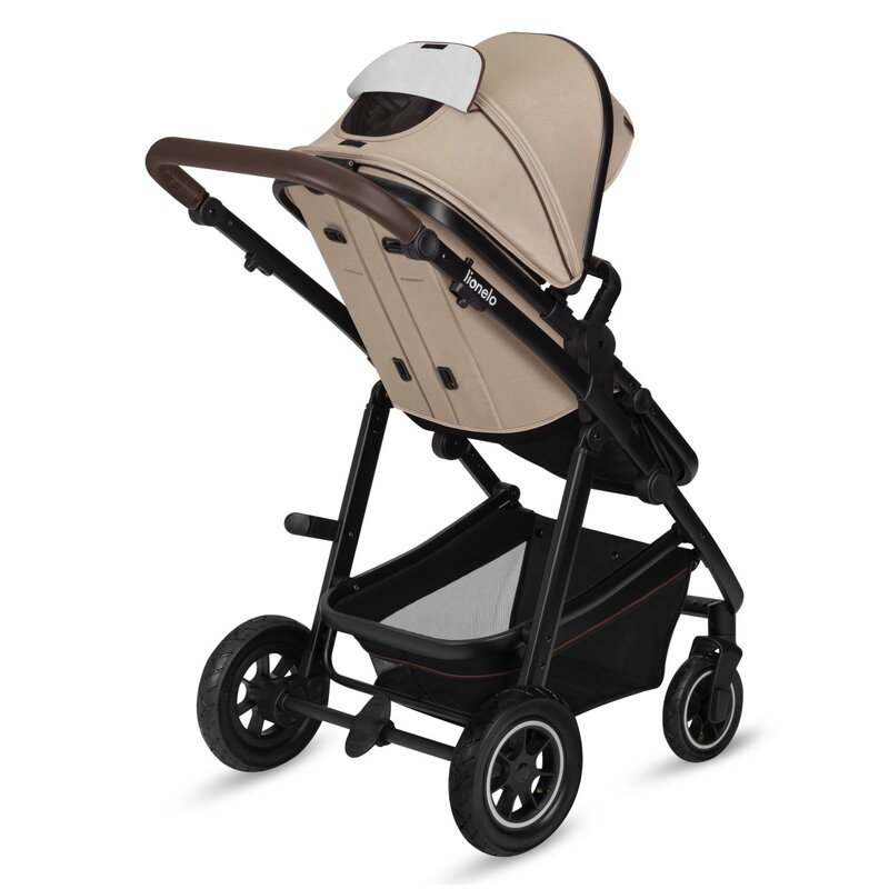 Carucior pentru copii Lionelo Amber Bej, 3 in 1, cadru aluminiu, cu landou intarit si salteluta moale, scoica auto testata ADAC, reversibil, accesorii, geanta parinti, pana la 22 kg, EN1888-1 - 3